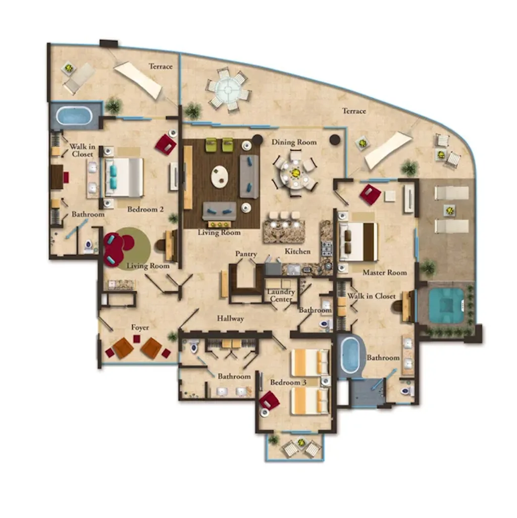 Floor plan of the three-bedroom panoramic suite